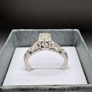 10K White Gold‎ Diamond Ring Size 6 Vintage Band 2.87g XRF Tested Solid Gold
